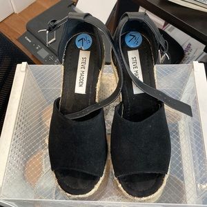 Black Steve Madden Espadrille Platform Wedge Sandal